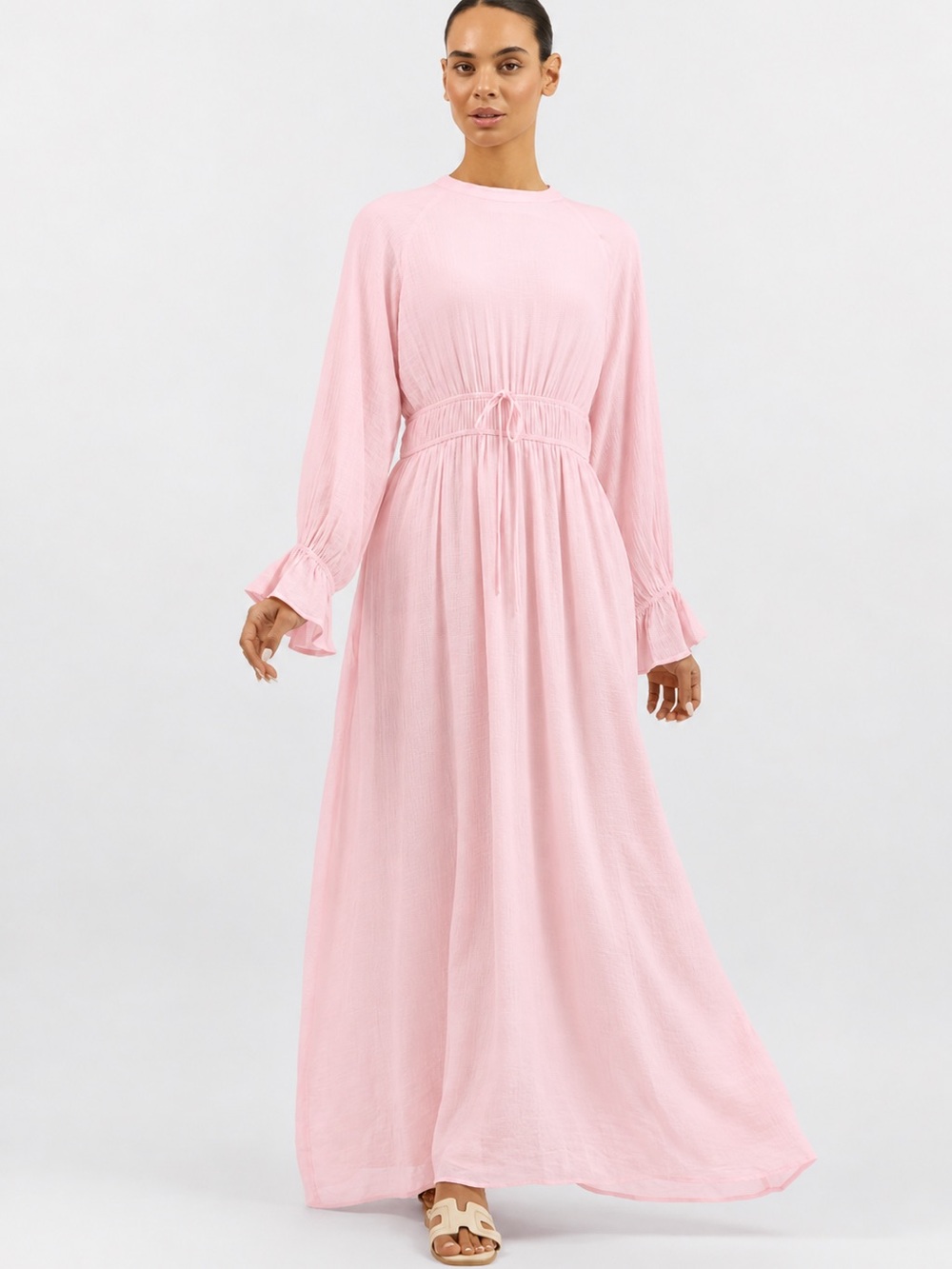 FARES XS Elegant Pink Long Sleeve Maxi Dress